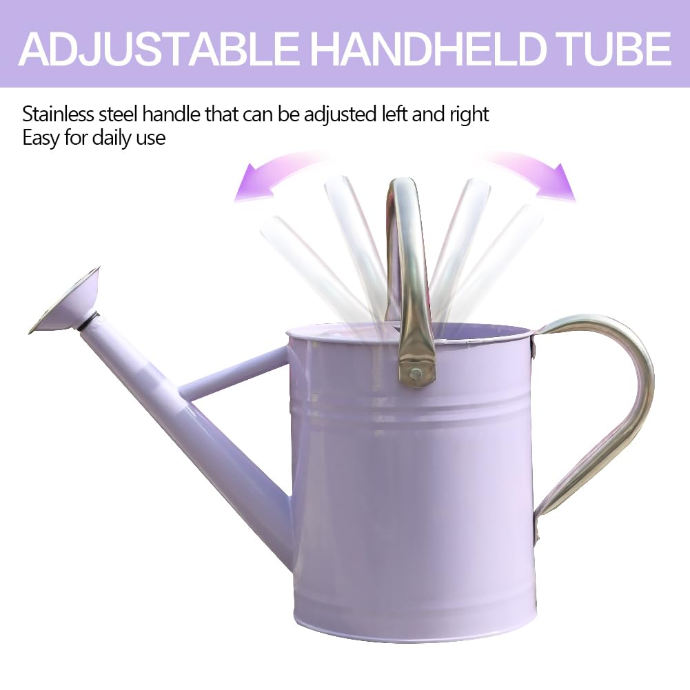 yourjoy Metal Watering Can, One Gallon Watering Cans Stainless Steel for Outdoor Indoor Garden Plants Watering (Stainless Steel Handle Purple)