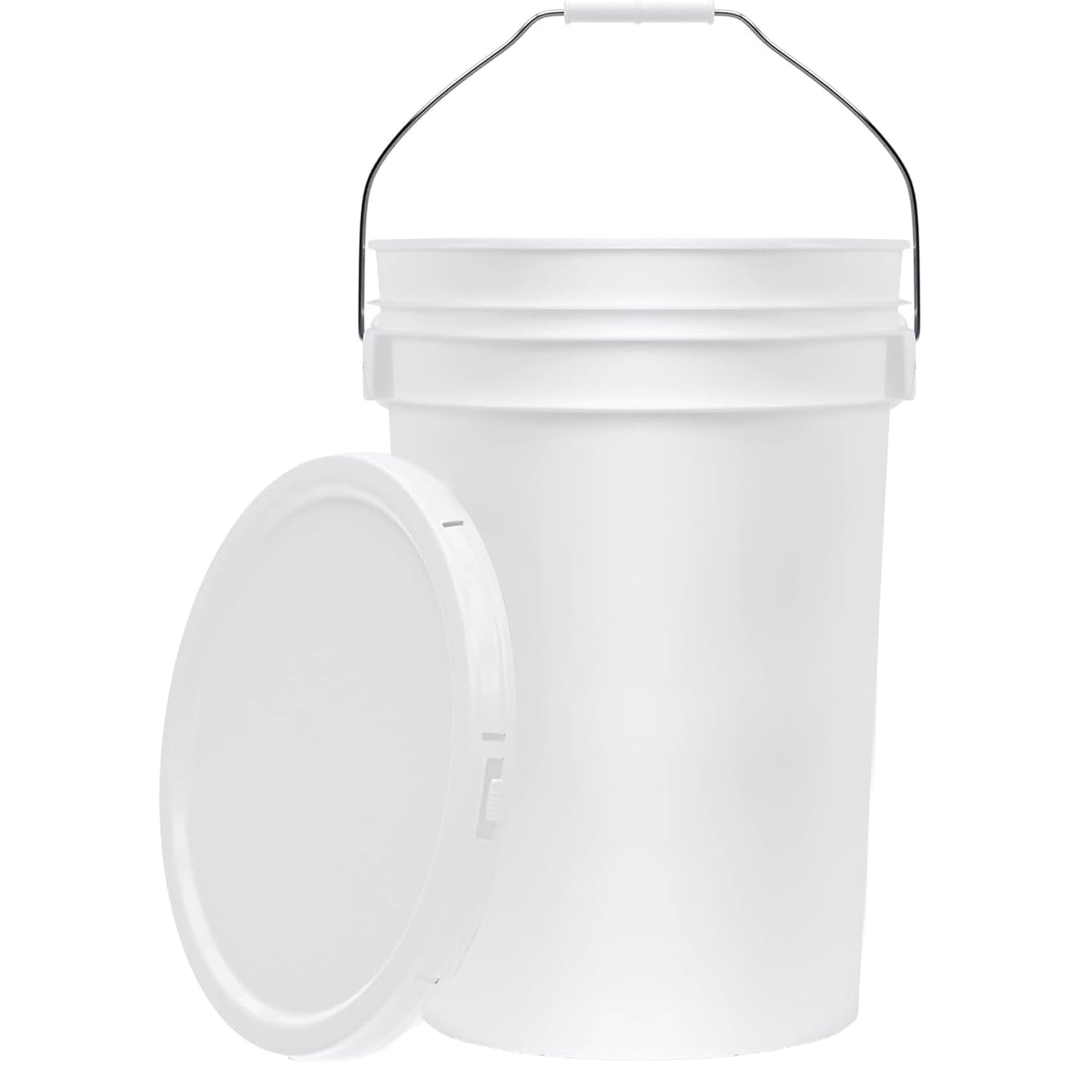 6.5-Gallon White Bucket Pail Container with Lid | Food Grade | Heavy-Duty 90MIL Extra Durable | Metal Handles with Plastic Grip for Easy Carrying | Multi-Use | Easy Stack and Store | BPA Free - 1 Pack