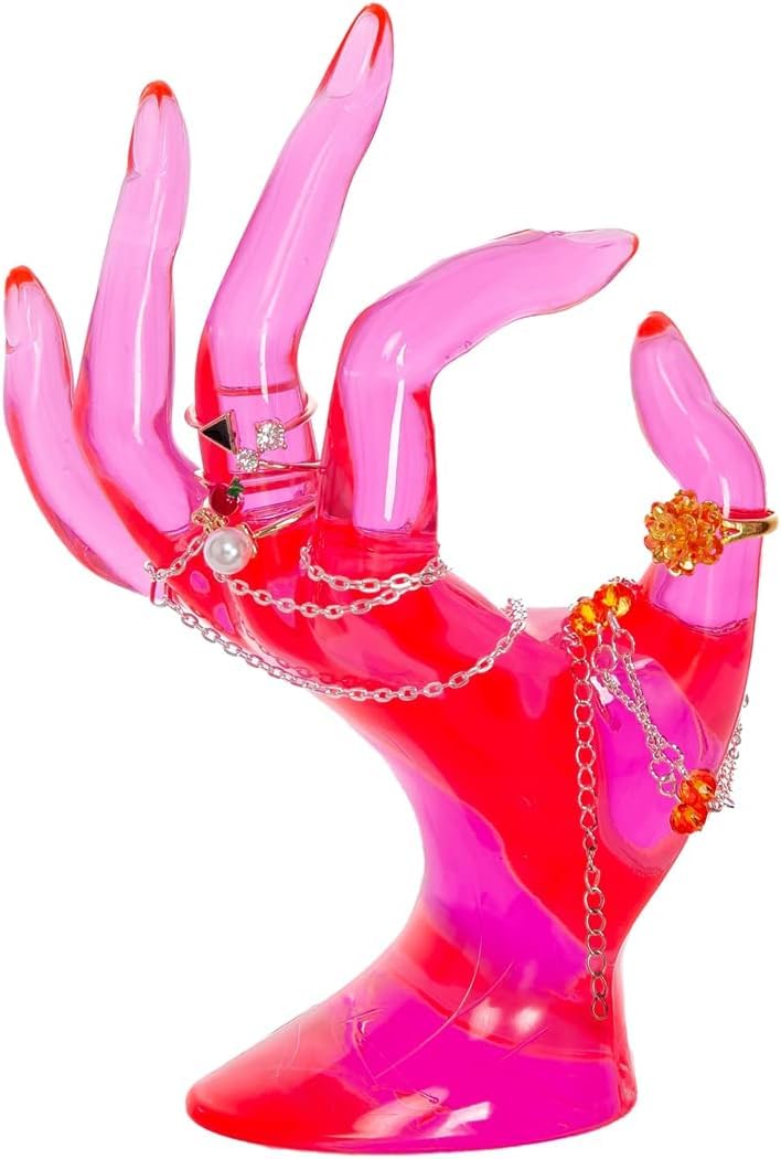 Maxsirui Hand Form Ring Holder Jewelry Display Organization Rack Bracelet Ring Watch Stand Support Aesthetic Y2k Room Decor (Rose Red)