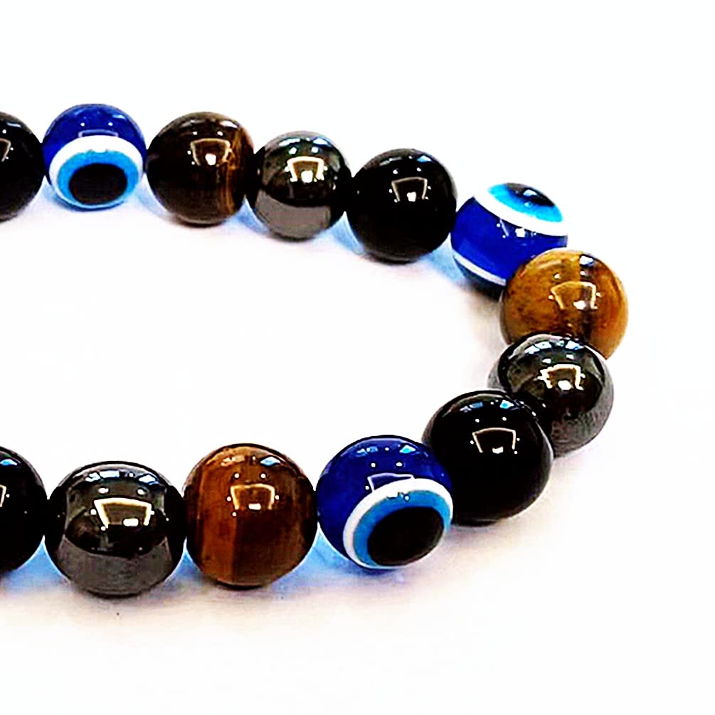 WEFRIN Triple Protection Bracelet for Bring Luck and Prosperity Hematite Black Obsidian Tiger Eye Stone Bracelets for Men Women, Beaded Buddha Healing Rope Uni Bracelet (2pcs) (D)