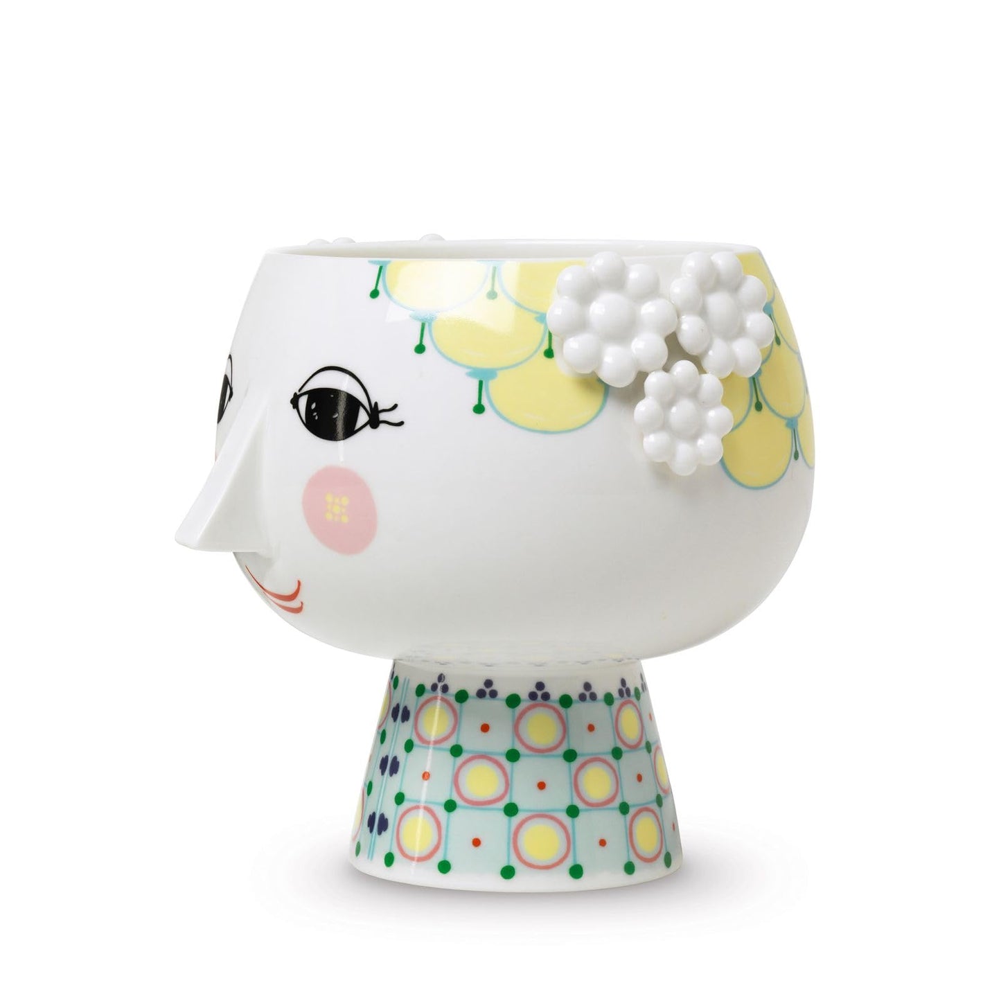 Bjørn Wiinblad Eva Flowerpot on Base | Hand-Painted Glazed Porcelain | Yellow | 5.7 in