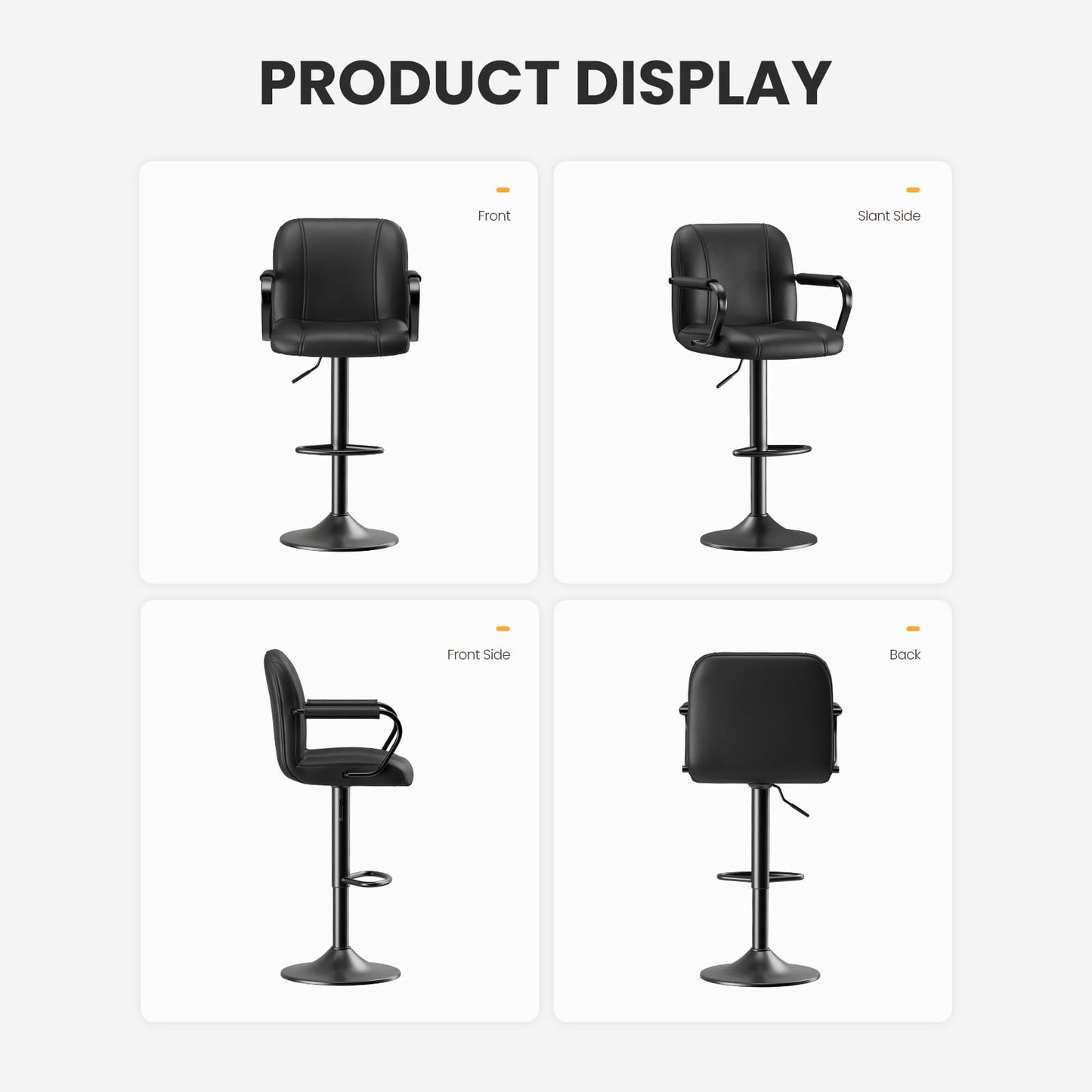 MALOL Set of 2 Modern Bar Stools with Backs - Adjustable High Chairs for Kitchen Island, Barstools for Home Bar, Island Stools, Sillas Altas para Barra de Cocina, Black PU Leather