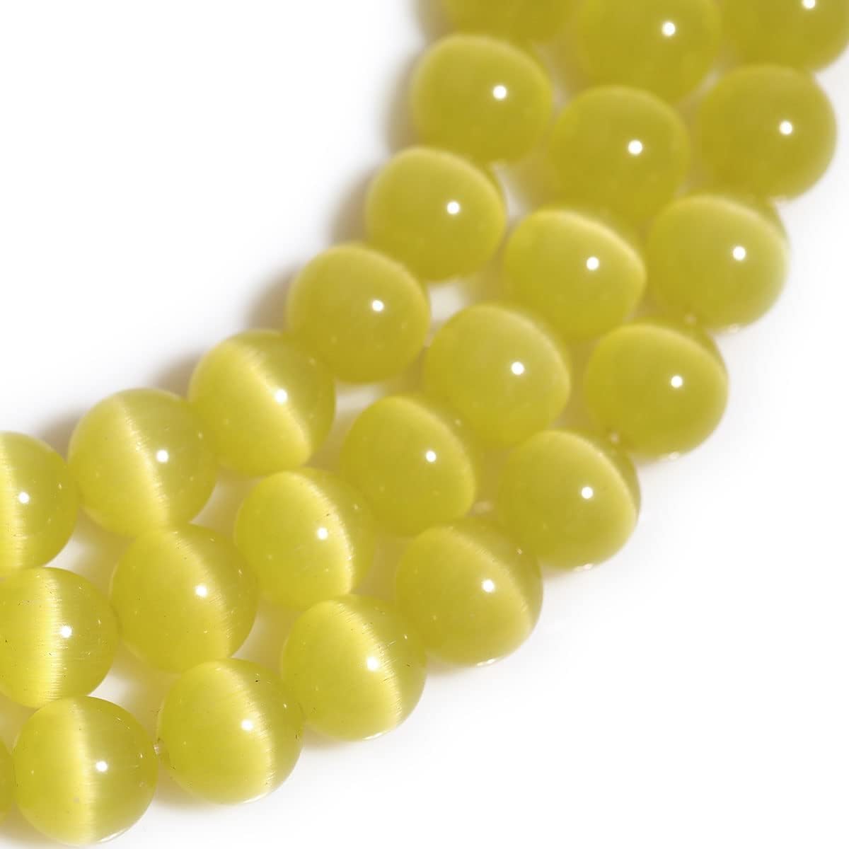 HAAMIIQII 45pcs 8mm Yellow Cat Eye Beads Round Loose Gemstone Beads for Jewelry Making Strand 15 Inch