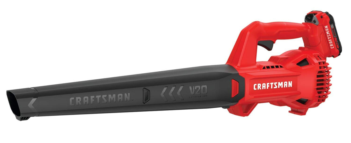 CRAFTSMAN 20V MAX Cordless Leaf Blower with Battery and Charger, Hard Surface Electric Leaf Blower,Powerful up to 90 MPH, Red (CMCBL710D1)