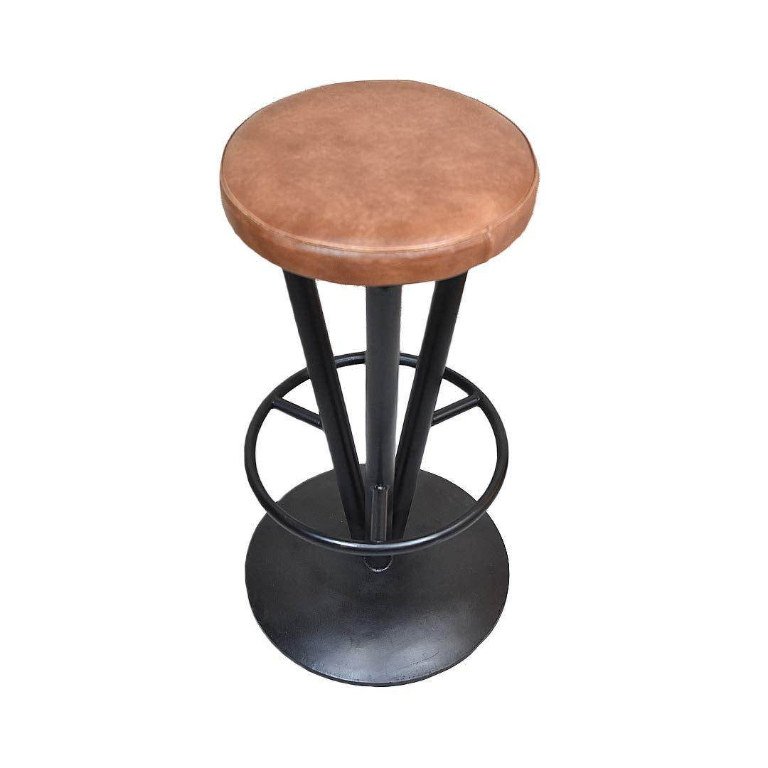 BBH Homes's Handmade Black Tan Round Shaped Iron & Leather Bar Stool 16.53x16.53x29.29 AMBBHBAC9027