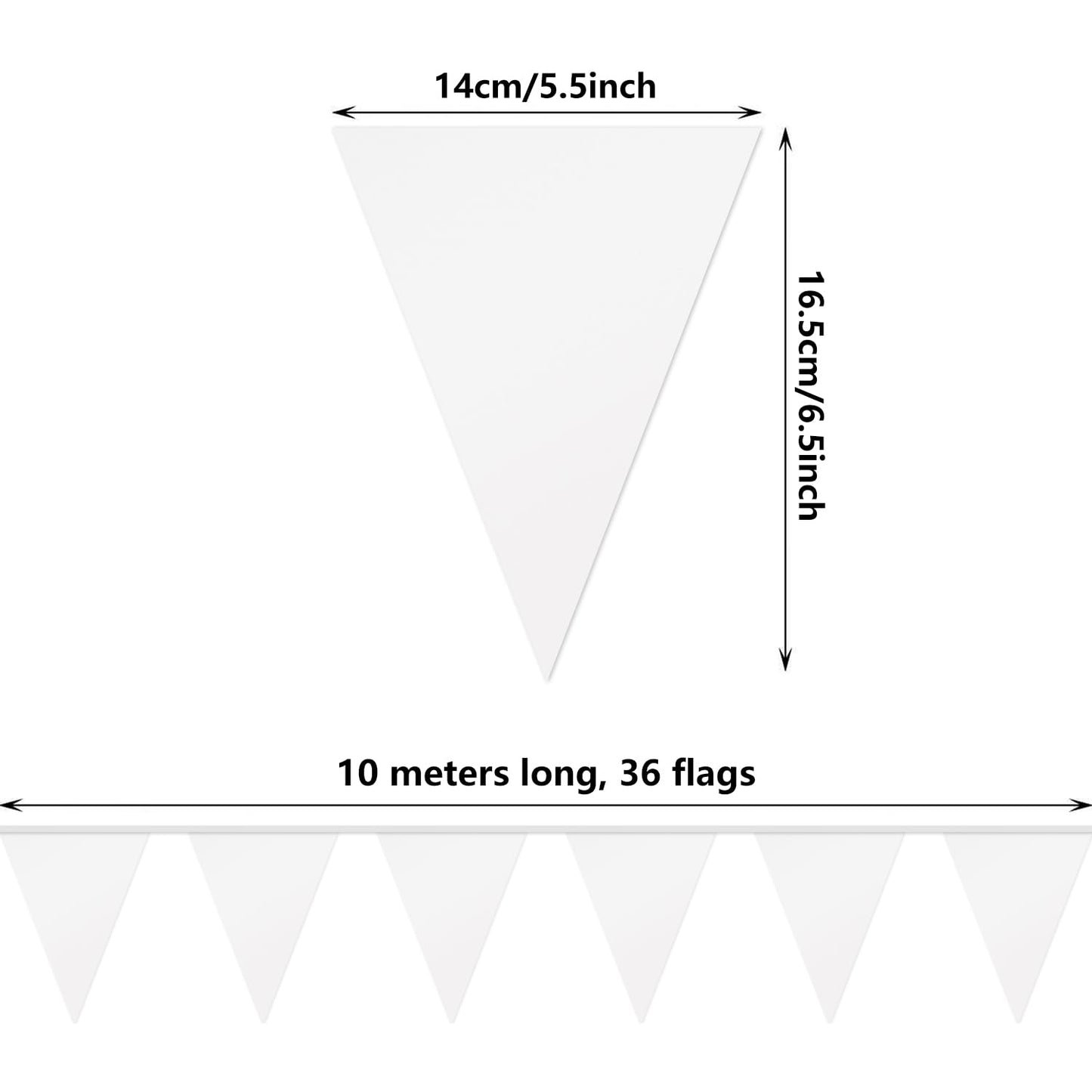 4P White Party Decorations - Metallic Fabric Triangle Pennant Banner Flags - Indoor/Outdoor Bunting Garland for Birthday, Wedding, Graduation & Theme Parties