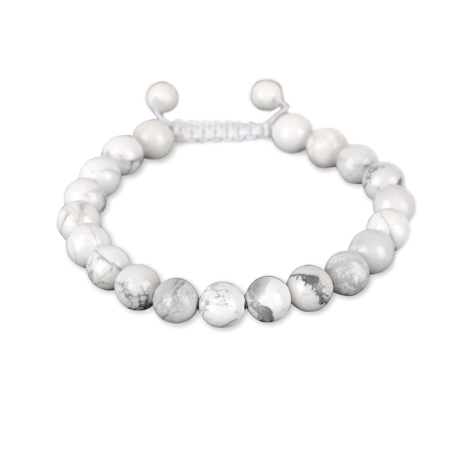 AD Beads Natural 8mm Gemstone Bracelets Healing Power Crystal Macrame Adjustable 7-9 Inch (White Turquoise)