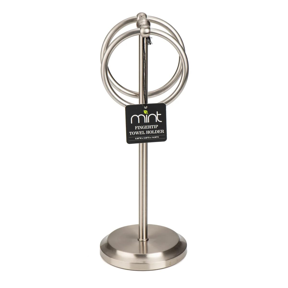J&V TEXTILES Steel Towel Rack Holder Stand with 2 Hanging Rings for Bathroom Vanity Countertops - Space Saving Hand Towel Holder (Brushed Satin Nickel)