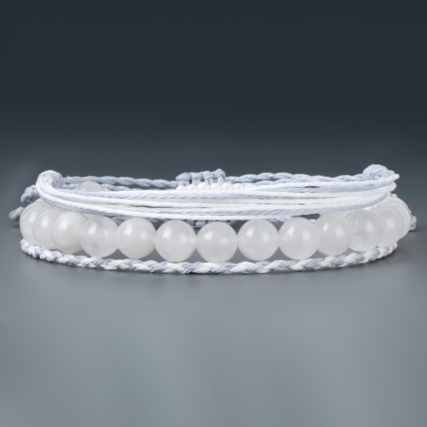 QOGIR Handmade Healing Bracelets,8mm Natural White Jade Gem Stone Beads Bracelet for Men Women Gifts with 2PCS Size Adjustable Rope Bracelets