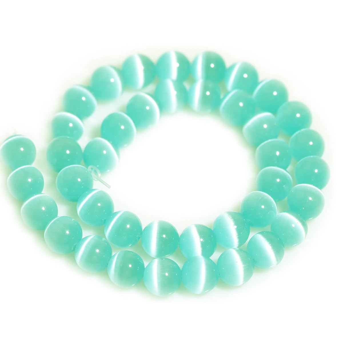 HAAMIIQII 8mm Mint Green Cat Eye Glass Round Crystal Stone Loose Gemstone Beads for Jewelry Making Bracelets Necklaces Earrings Crafts (45-50pcs)