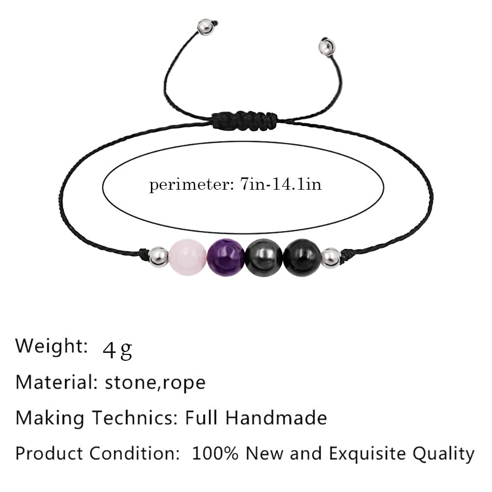 Crystal Bracelet for Women Men Spiritual Crystals and Healing Stones Bracelets Natural Healing Crystal Beads Bracelet Amethyst Gem Bracelet for Anxiety Relief Healing Crystals Jewelry (Empath Protection)