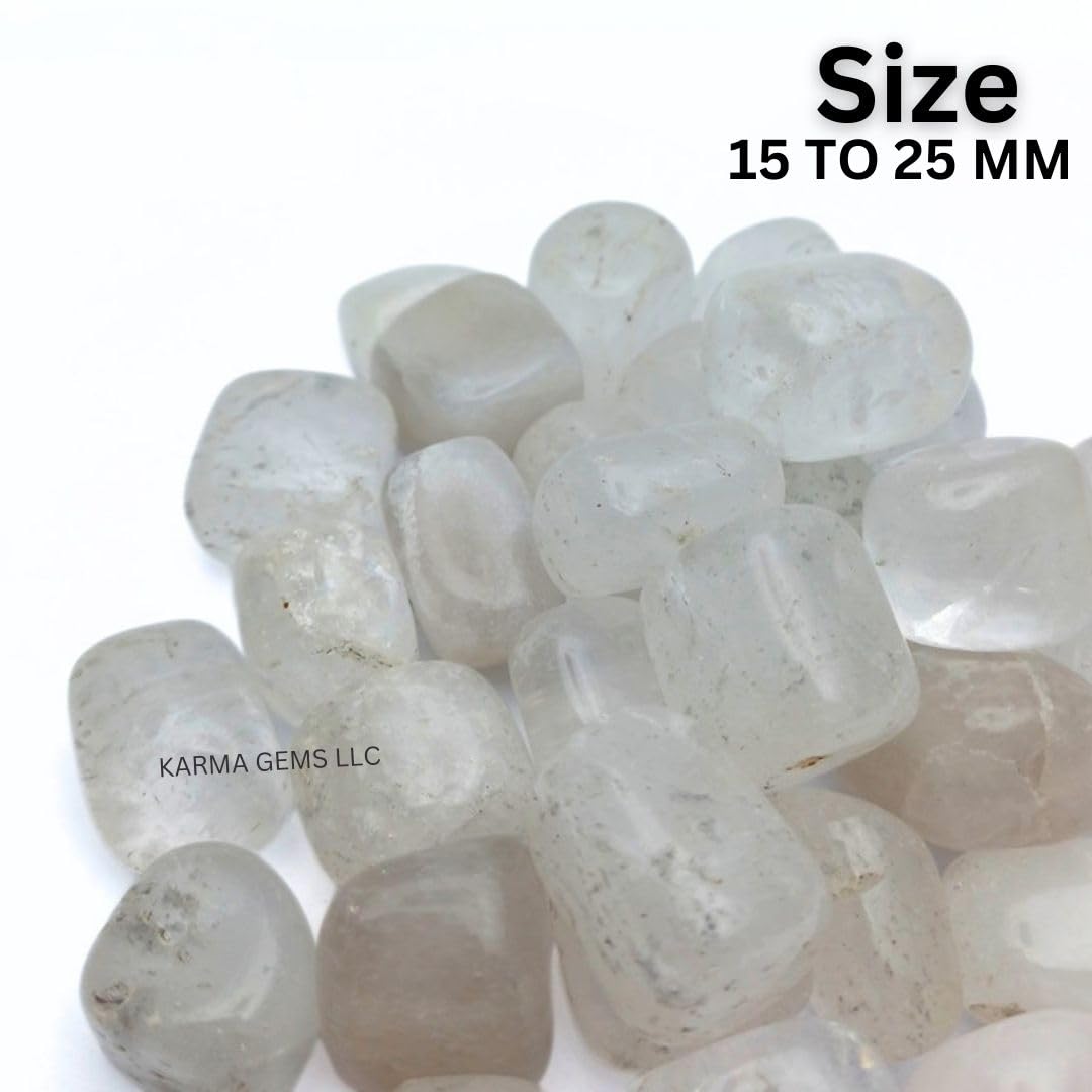 Karma Gems 1lb Clear Quartz Tumbled Stones - Polished Stones for Positive Energy - Crystal Kit for Fresh Mind & Restful Sleep-Healing Stone for Chakra Balancing-Ideal for Gift & Home Decor (15-25 Mm)