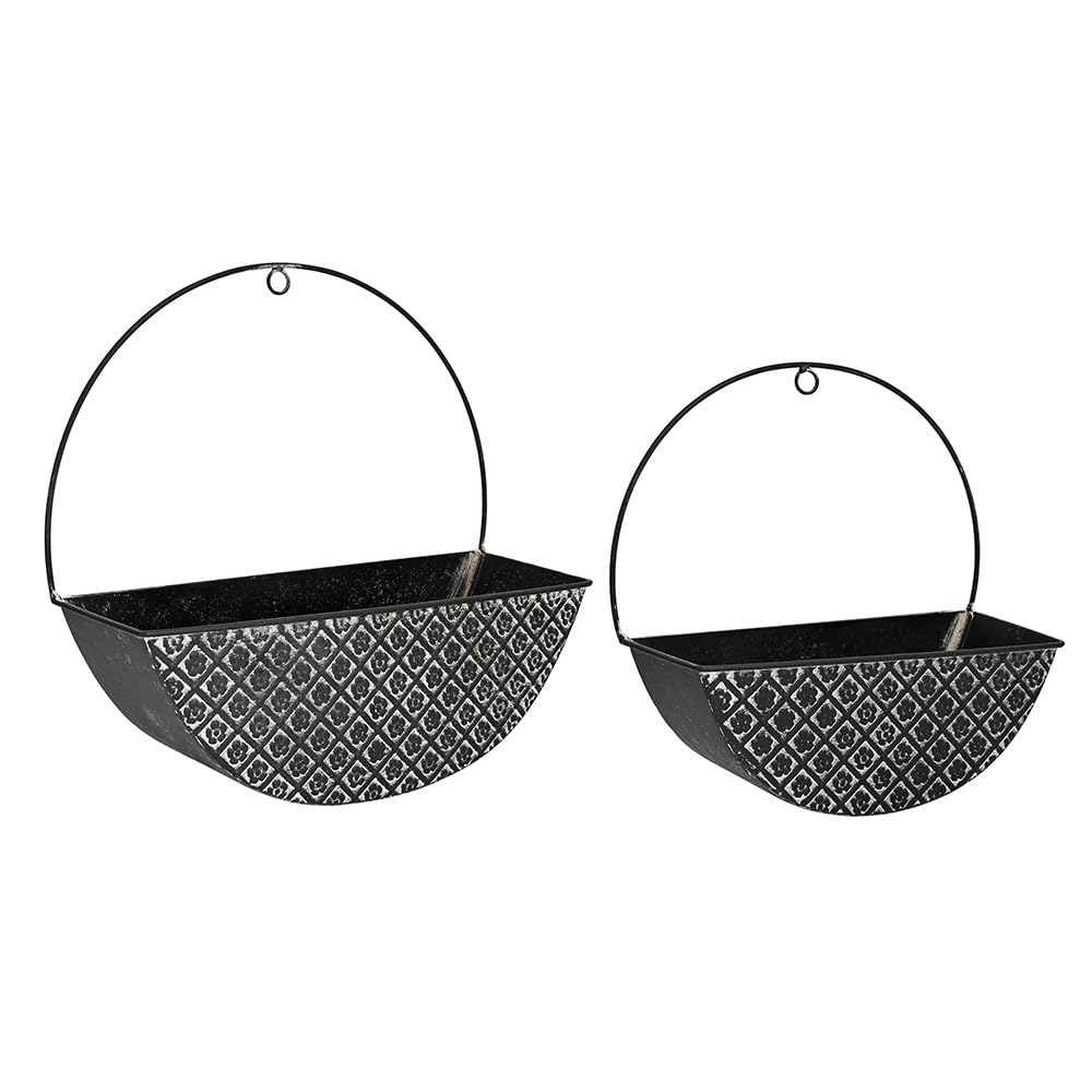 Chadechimo 2-Piece Black Metal Planter Wall Hanging Baskets Decor Half-Moon Wall Mount Planter Set for Shabby Chic Farmhouse Outdoor Indoor Wall Decor
