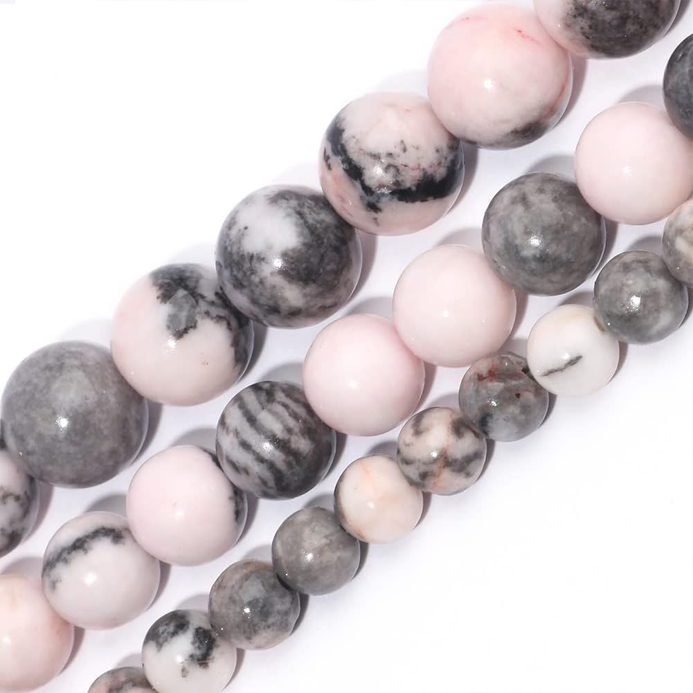 Yochus 45pcs Pink Zebra Beads，8mm Healing Power Natural Stone Round Loose Beads for Jewelry Making Earring Necklace DIY Crafts