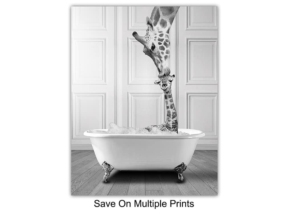 Cute Bathroom Wall Art & Decor - Funny Bathroom Decor for Women, Kids - Cow Elephant Bear Giraffe Penguin Wall Art Set - Bath Pictures - Bath Wall Decor - Accessories - Powder room Sign