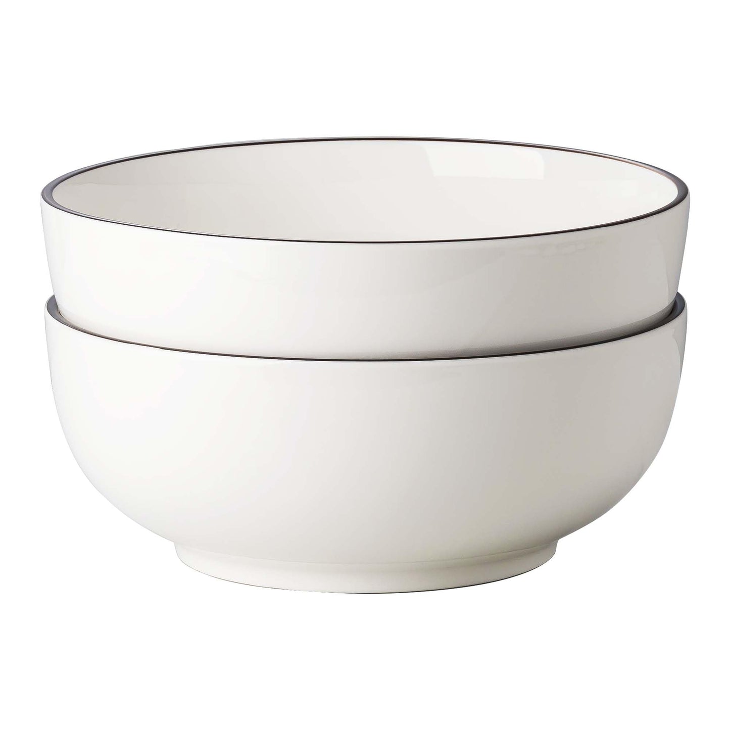 Dafuceramic Salad Bowls, 120 OZ(10") Large Serving Bowls Set of 2, Ceramic White Serving Bowls for Salad, Soup, Pasta and Dinner, Large Porcelain Bowl Set for Entertaining with Black on the Rim