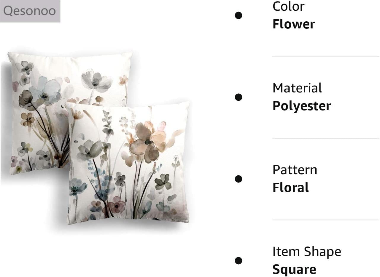 KKVEE Flower Throw Pillow Covers 18x18 Set of 2, Flowers Pillow Cushion Cases, Modern Decorative Square Pillowcases for Sofa Couch Bedroom Living Room Car