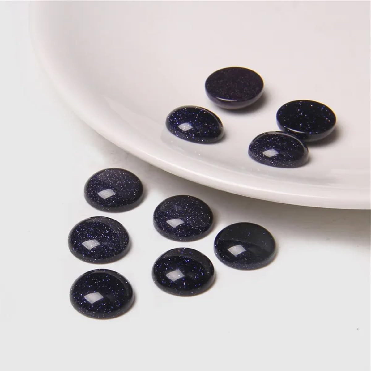 2TTFishoo 20pcs 4-16mm Blue Sandstone Cabochon Beads for Jewelry Making