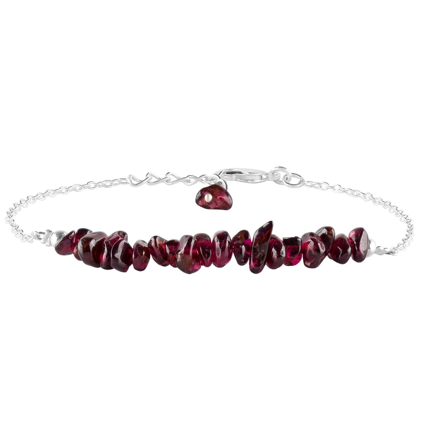 Garnet Bracelets For Women Nuggets Bar Bracelet Natural Gemstones June Birthstone Silver Plated Jewelry Adjustable 7 to 8 inch Chain Chakra Crystals Trendy Gifts For Her Birthday