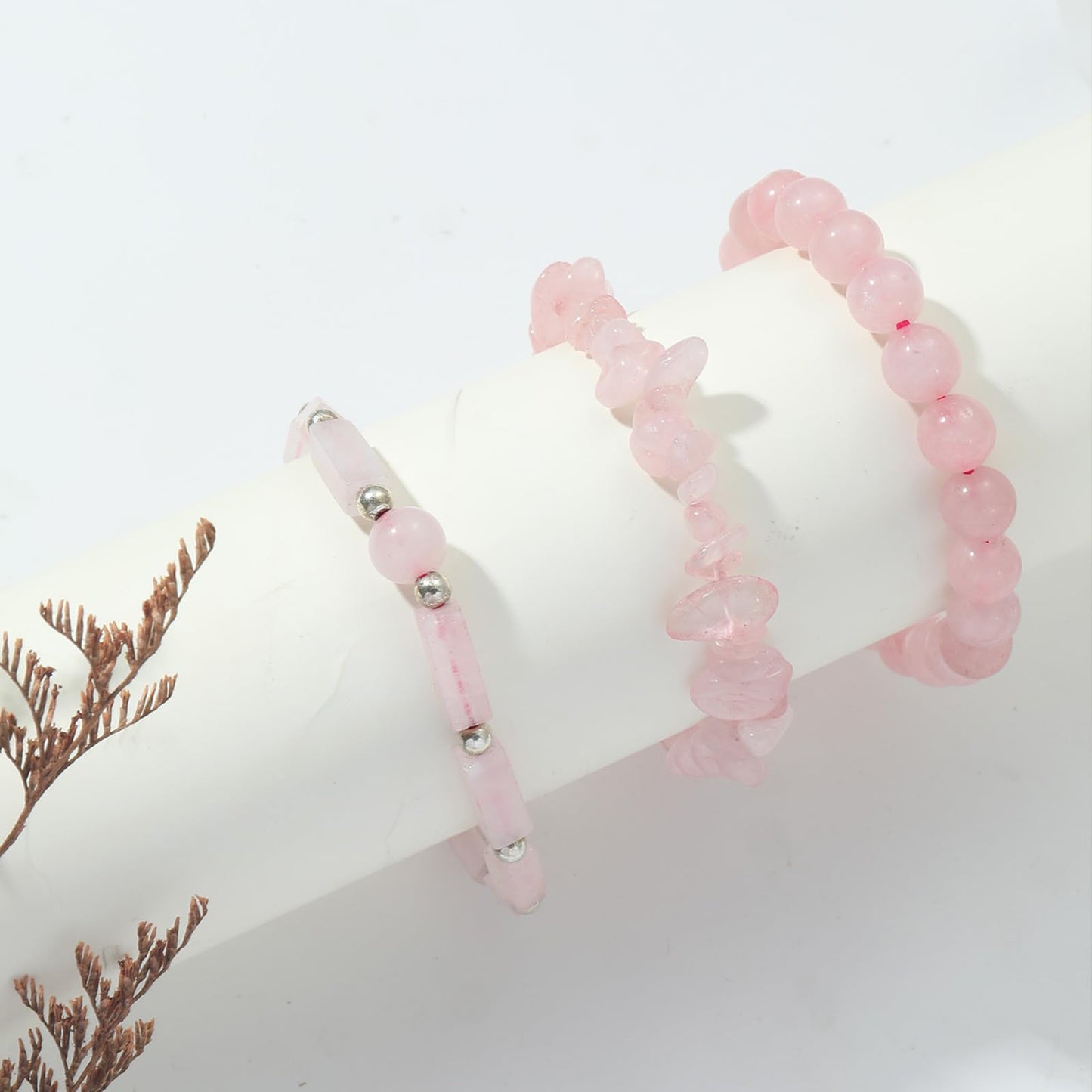 IVY TAILI 3Pcs Rose Quartz Bracelets for Women 8mm Pink Quartz Bracelet Natural Stone Beaded Bracelets Handmade Stretch Gemstone Bracelet Healing Crystal Healing Jewelry Gifts for Women Girls