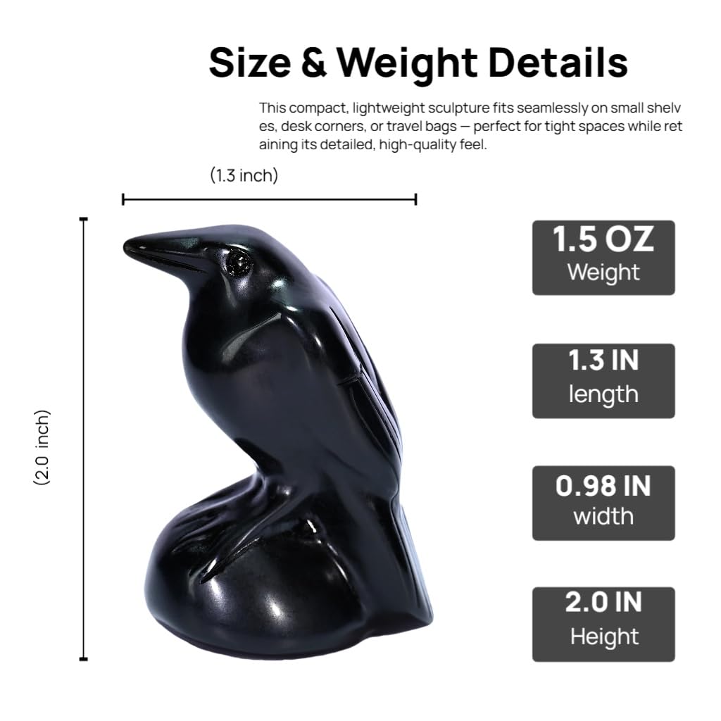 DZJXBZhu Obsidian Crystal Raven Statue 2" Natural Crystal Crow Figurine Healing Stone Raven Halloween Decor Office Home Decor Gift Collect
