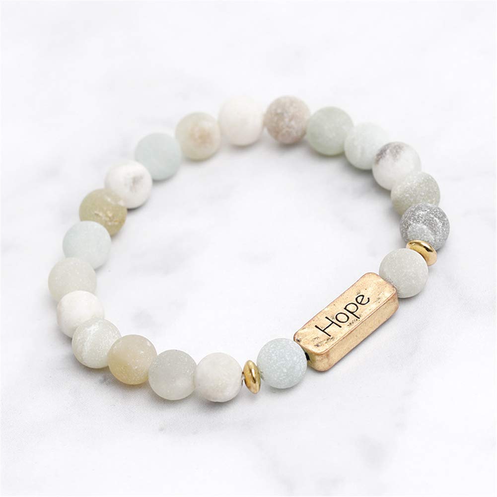 YINRIS 3 Pcs Natural Volcanic Stone Friendship Bracelets Handmade Beaded Stretch Bracelets (bra000001 (Hope)