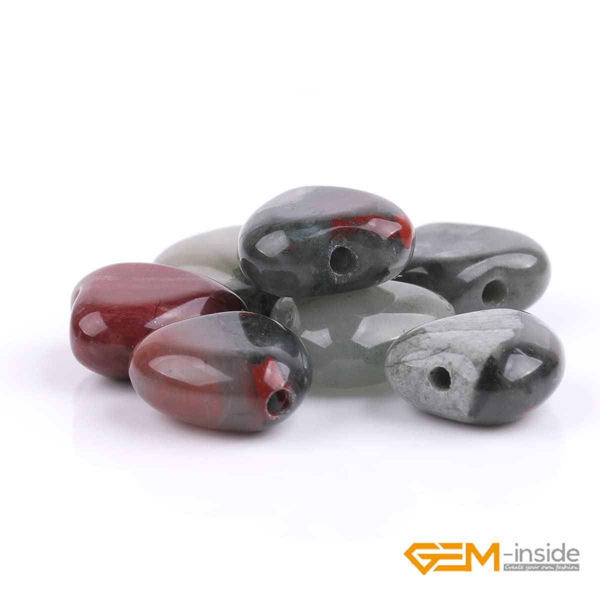 GEM-Inside 10mm Heart Charms Natural Africa Blood Stone Agate Gemstone Stone Beads for Jewelry Making Full 15" Strand Power Energy Healing Chakra Stone Beads