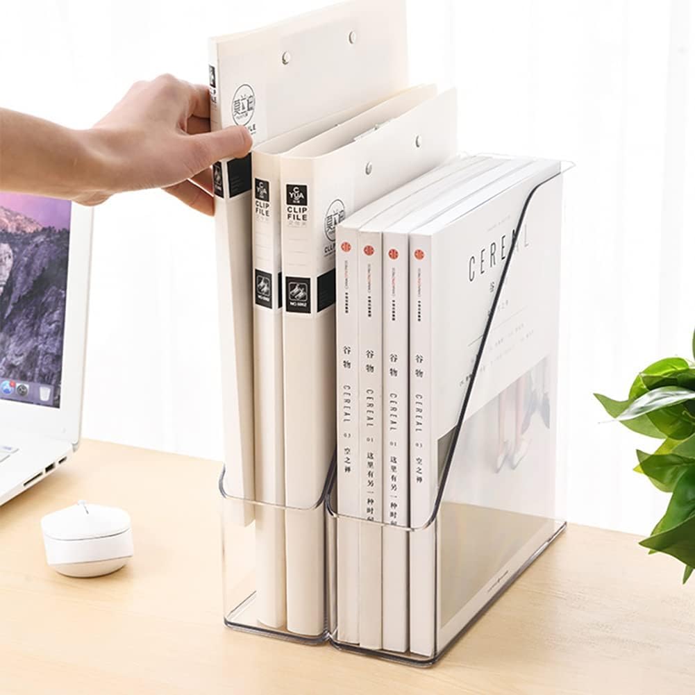 ICCGBHGO Magazine Holder, Clear Plastic Vertical File Magazine Organizer, Desktop File Magazine Book Storage Shelf for Office Desk (2PCS), 10.6x9.8x3.1 Inch