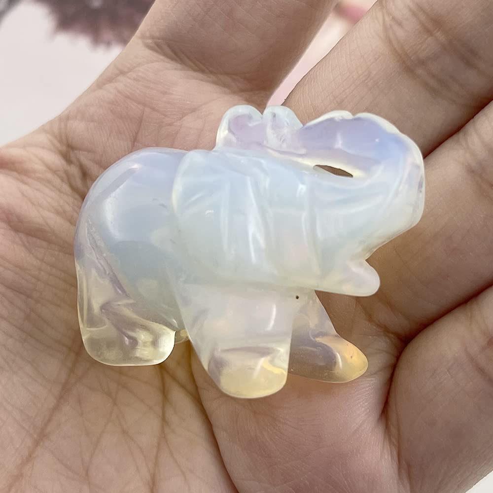 Ouubuuy Opalite Crystal Elephant Pocket Guardian Figurine Elephant Statue 1.5 inch for Healing Reiki Spiritual Gift Cute Meditation Office Room Desk Decor
