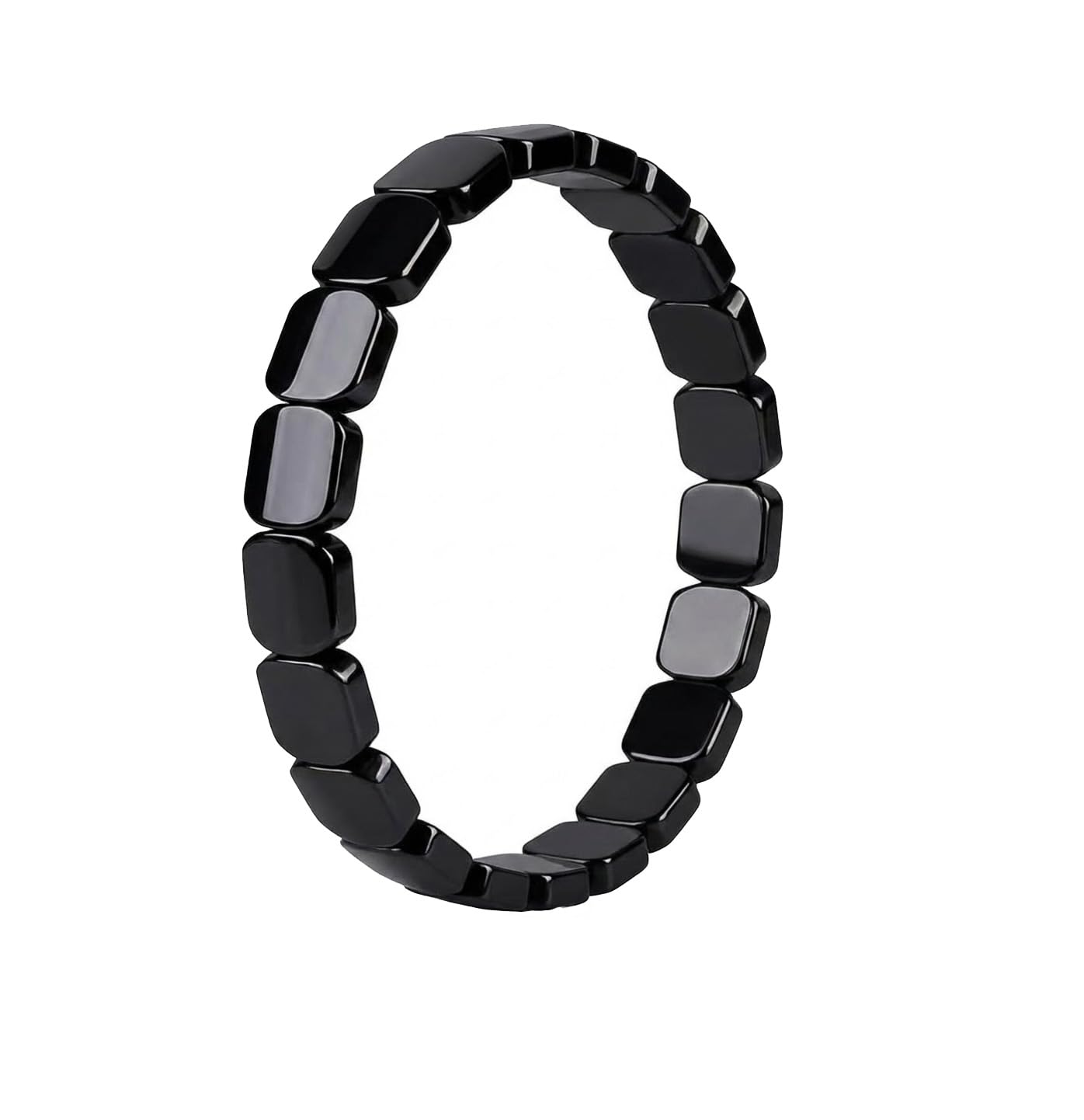 Jingming keji Mens Real Hematite Bracelet 7.8 inch - Natural Stone Square Beaded Black Jewelry with Strong Double Elastic Cord Wellness Power Bracelet with Gift Box