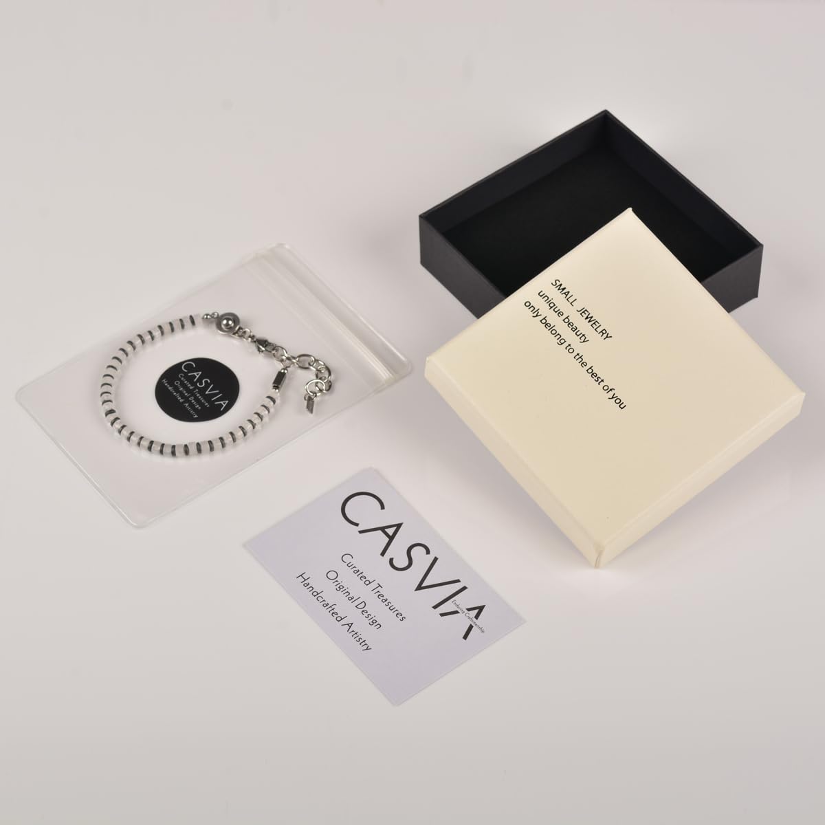 Casvia Lumina Path Men's Beaded Bracelet, White Quartz & Hematite, Adjustable Stainless Steel Dual Clasps, Thickened Wear-resistant Handmade Minimalist Jewelry, Daily Wear Gift for Men & Friends