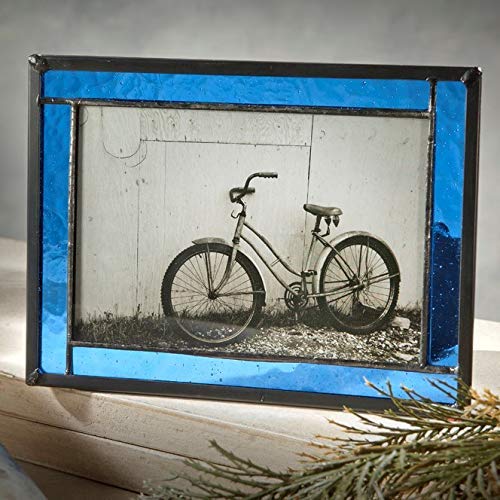 Blue Picture Frame Stained Glass Easel Back 4x6 Photo Display Horizontal Vertical Home Decor Graduation Gift for Women or Men Family Vacation Pic 324-46HV