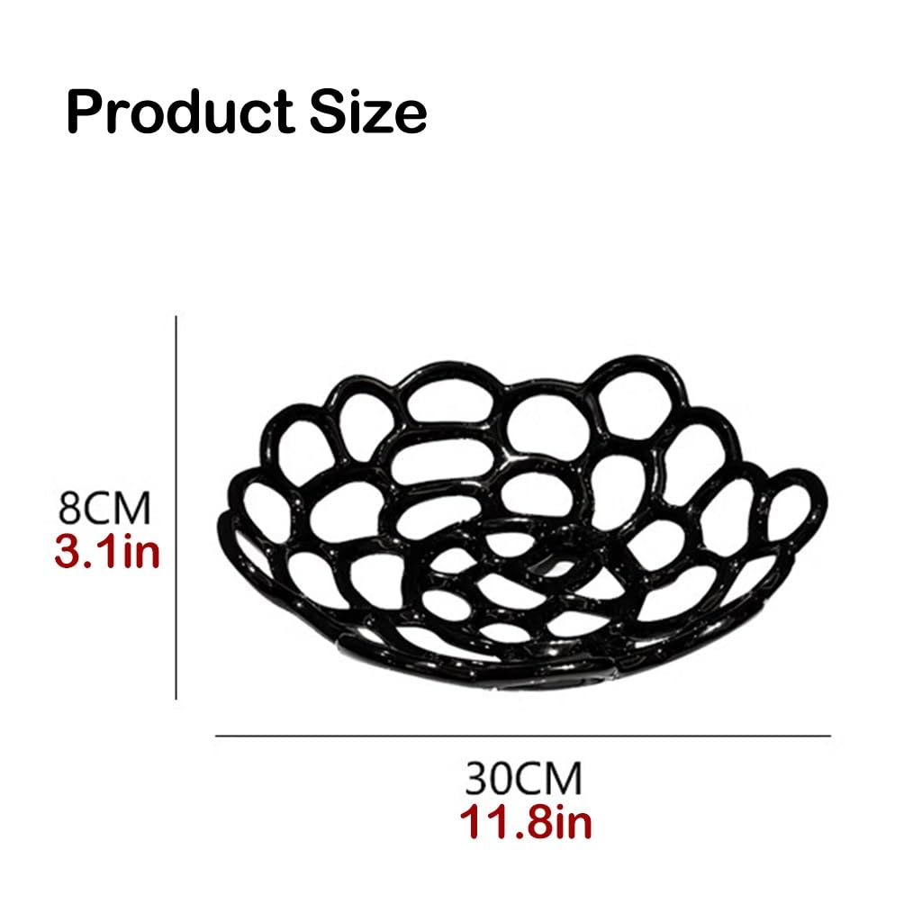KITCISSL Fruit Bowl Ceramic Fruit Plate Living Room Household Coffee Table Decor, Coffee Table Decorative Centerpiece Candy Snacks Storage Basket Modern Creative Hollow Fruit Basket(White)