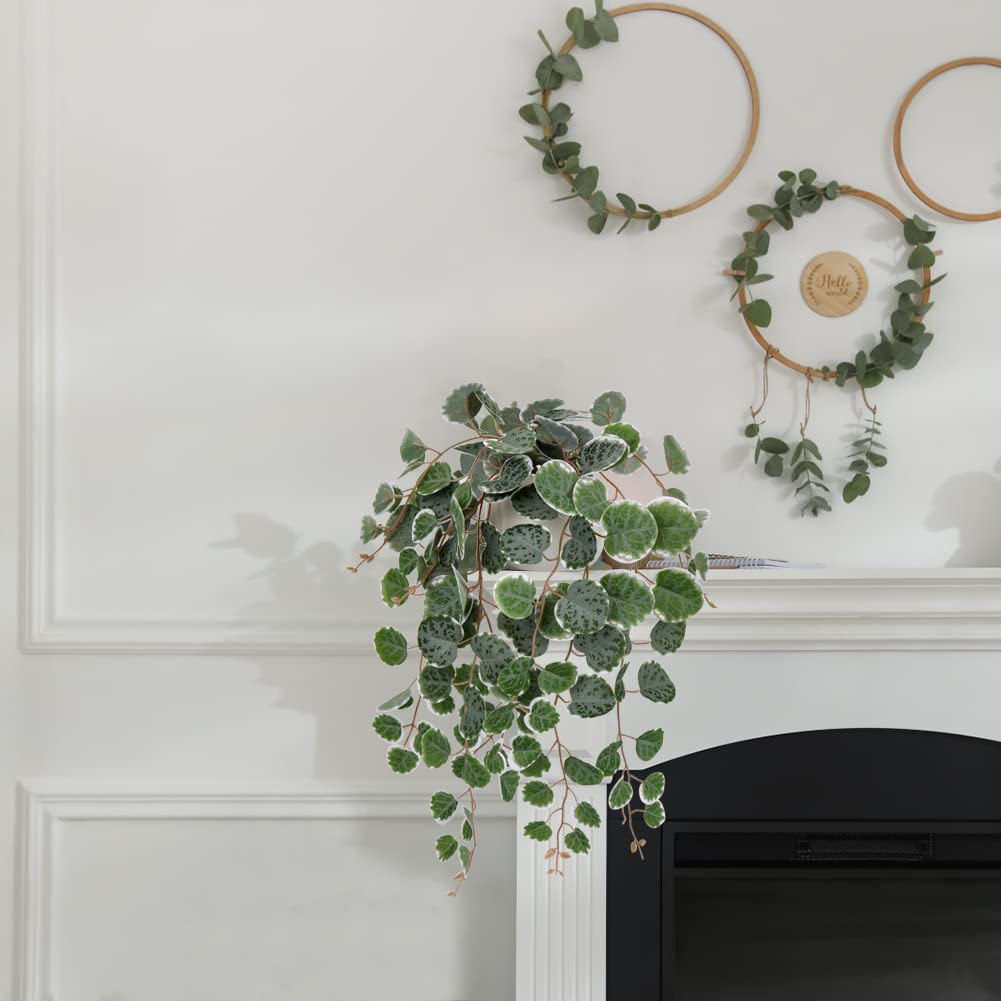Briful Fake Plants Indoor 16'' Artificial String of Hearts Plants with Ceramic Pot Faux Draping Vine Plants for Home Bathroom Table Shelf Office Hotel Decor