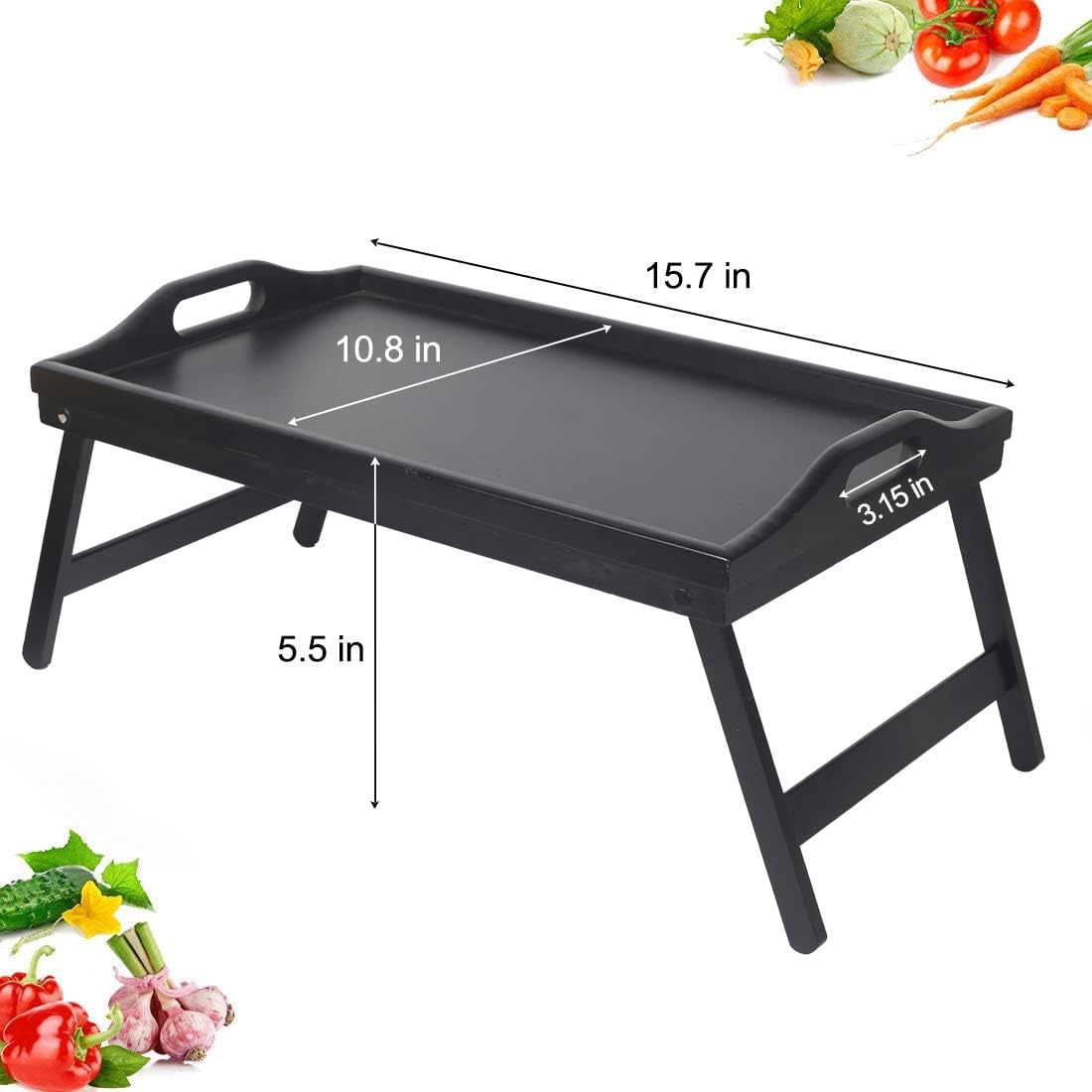 Jibanie Multi-Purpose Bamboo Wood Lap Desk - Folding Legs, Breakfast Food Tray, Serving Dinner Tea TV Tray - Lightweight, Minimalist Black