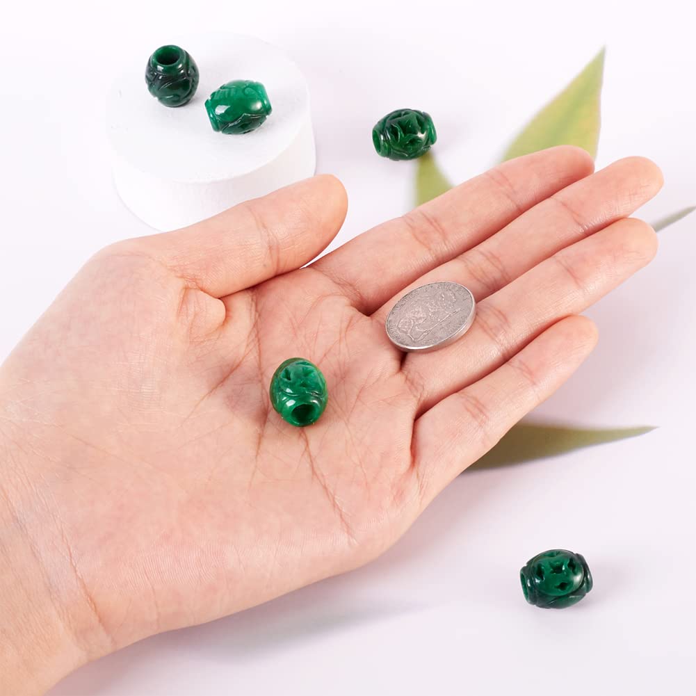 Fashewelry 5Pcs Natural Myanmar Jade Stone Large Hole Beads Barrel Engraving Gemstone European Charm Beads Drum Shape Healing Chakra Gems Loose Spacers for Jewelry Making 4mm Hole
