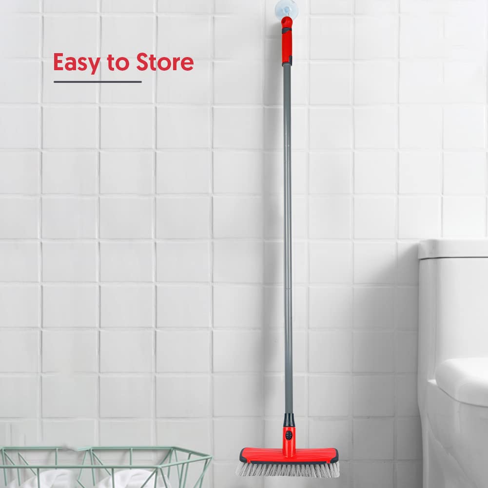 Floor Scrubber with Long Handle, 2 in 1 Scrubbing Brush Stiff Bristle Shower Cleaning Brush for Bathroom, Kitchen, Tub, Carpet, Grout, Tile(Red)