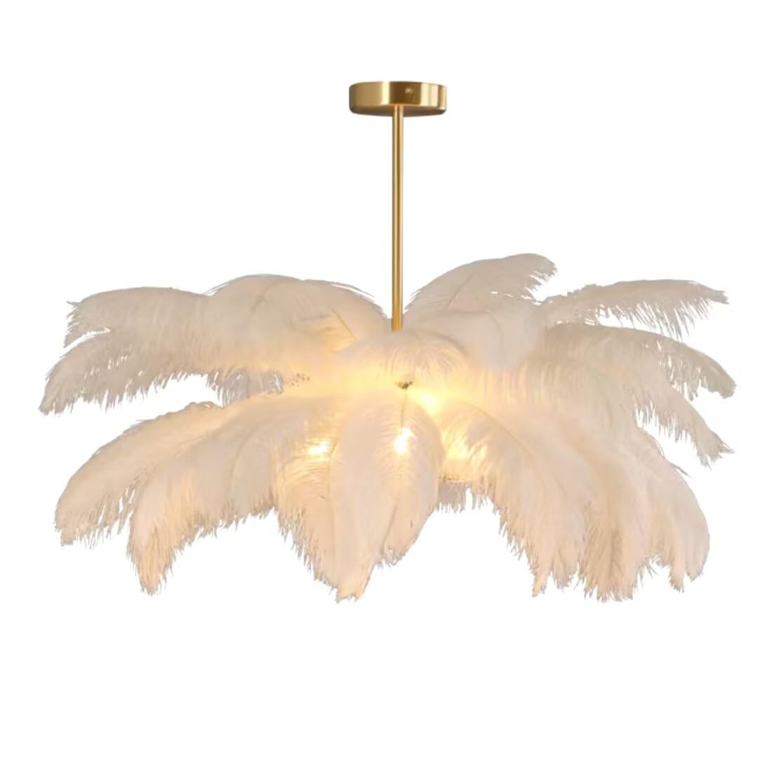GUANSHAN White Ostrich Feather Pendent Light - Feather Ceiling Light & Chandelier for Bedroom, Living Room