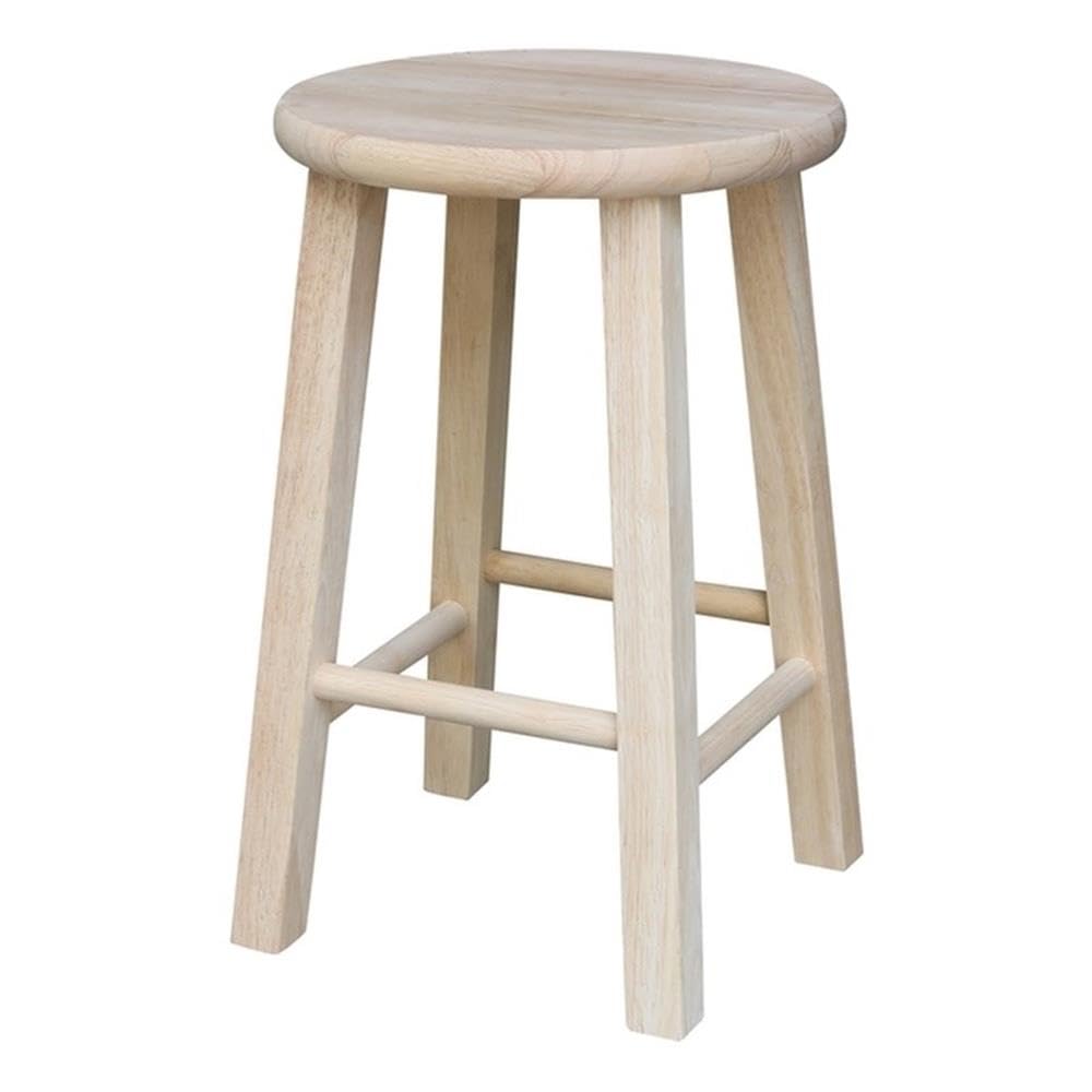 International Concepts Round Top Stool, 18-Inch Seat Height, Solid Parawood, Unfinished