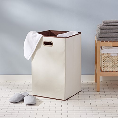 Amazon Basics Rectangular Foldable Laundry Basket Hamper, Beige/Brown