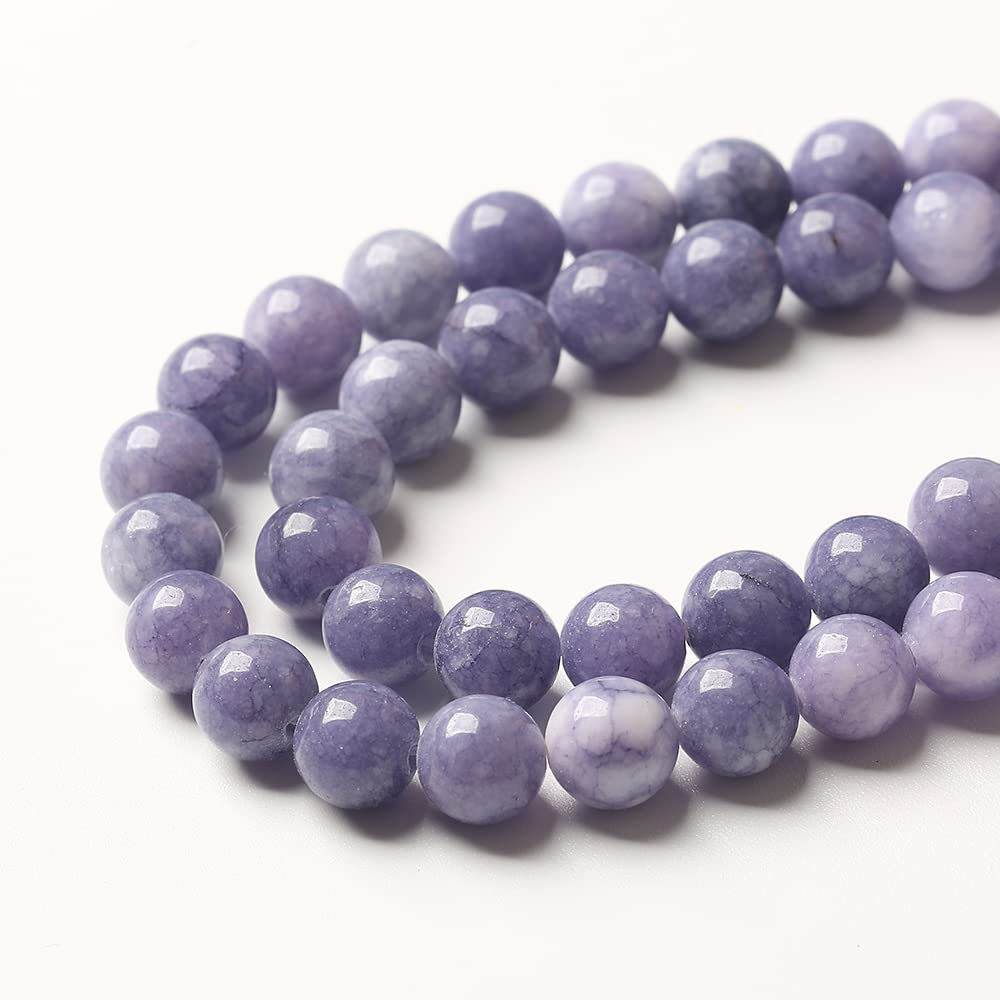 8mm 90pcs Natural Purple Angelite Stone Beads Lavender Gemstone Round Loose Beads for Jewelry Making DIY Bracelet Necklace Earrings 32" 2 Strands
