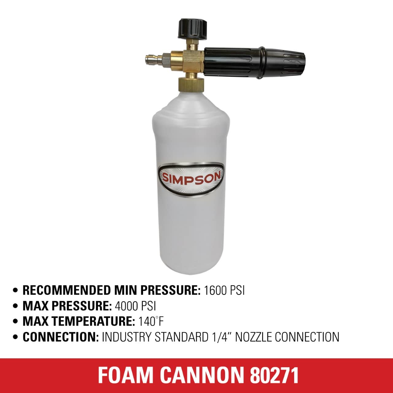 Simpson Cleaning 80271 Pressure Washer Foam Cannon with 1/4 Inch Quick Connector, 1 Liter, White