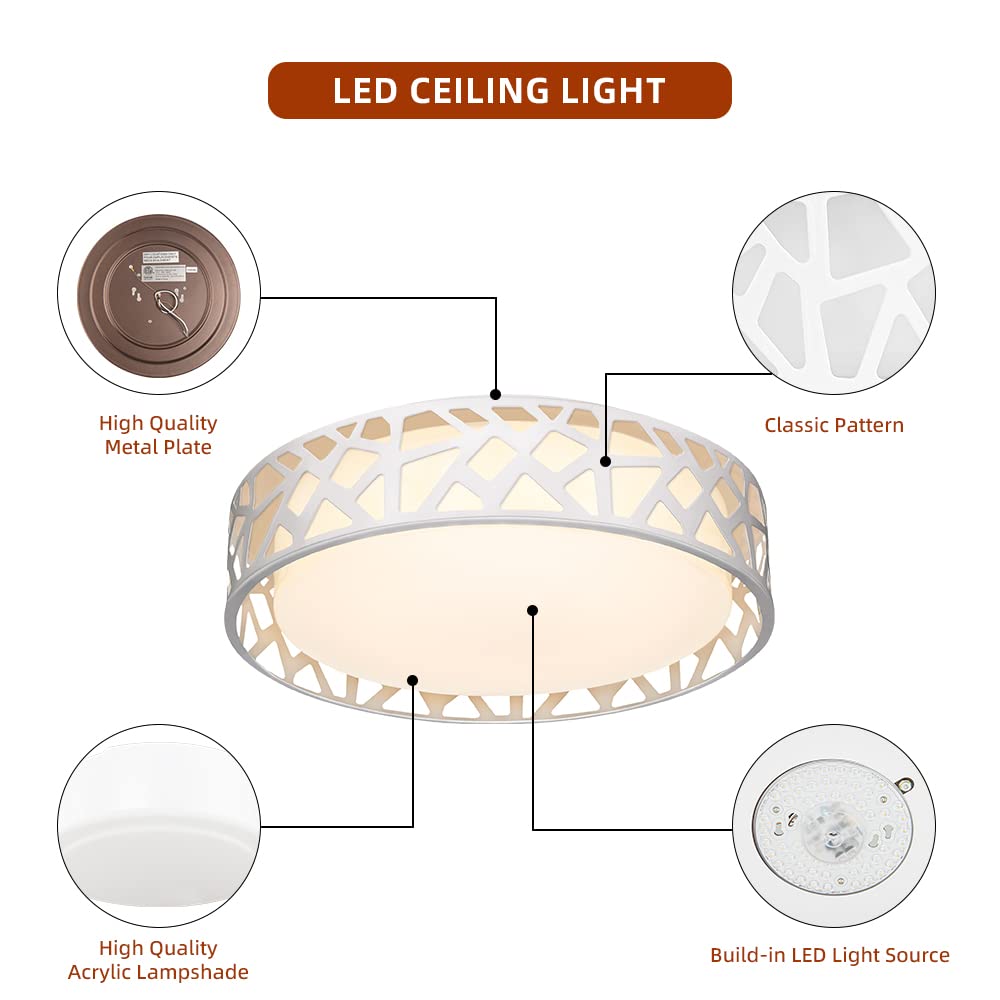 VICNIE Flush Mount Ceiling Light Fixture,15W 1600 Lumens LED Ceiling Lights, Dimmable 3000K Warm White Light Fixtures Ceiling Mount for Bedroom, Kitchen, Hallway, Stairways