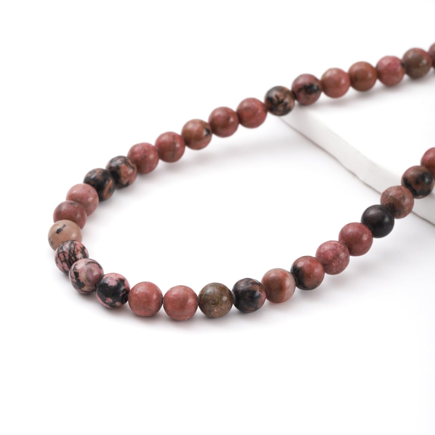 10mm 38pcs DIY Natural Black Line Rhodonite Stone Beads Round Healing Crystal Gemstone Loose Beads for Jewelry Making Handmade Bracelet Necklace