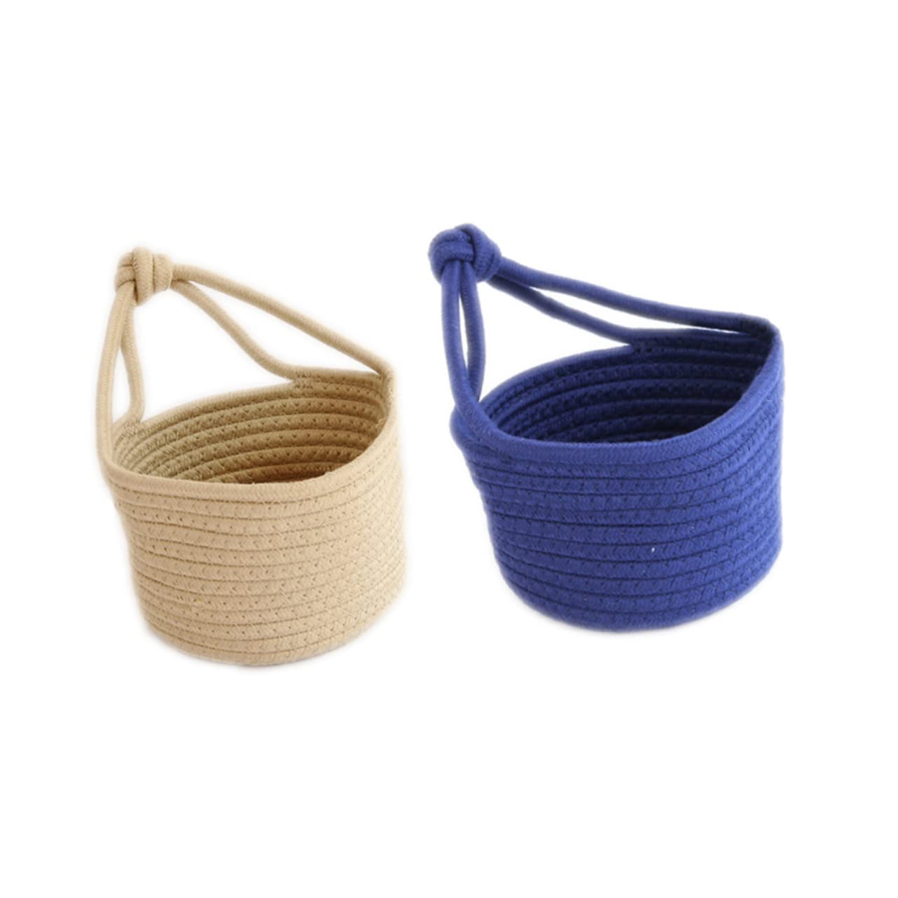 HOLIDYOYO Round Rope Containers Small Hanging Basket Woven Storage Basket Khaki Home Organization