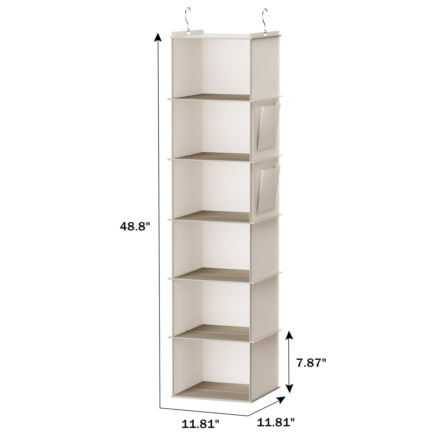 YOUDENOVA Hanging Closet Organizer, 6-Shelf Closet Hanging Storage with Side Pockets, Beige