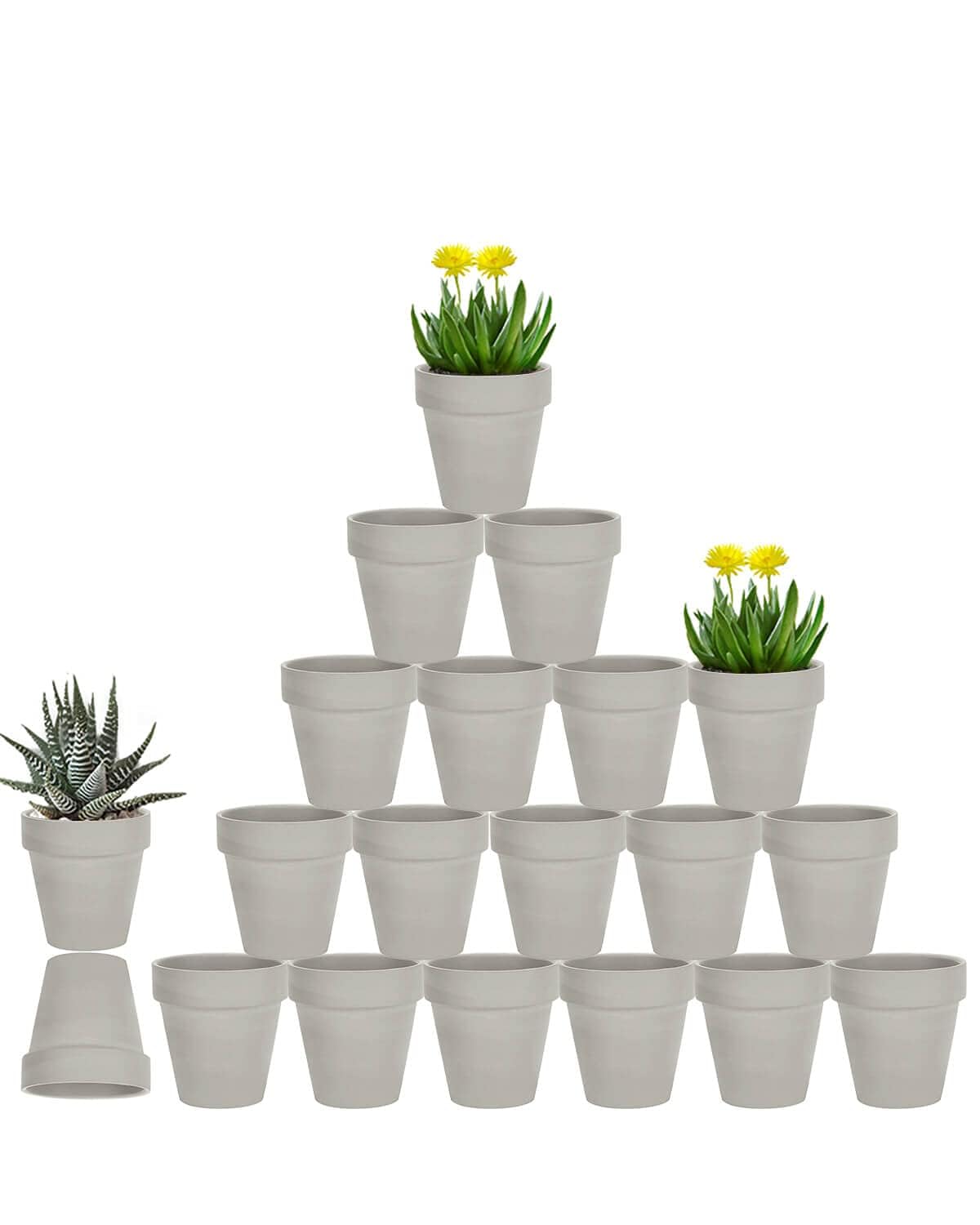 vensovo 3 Inch Grey Terra Cotta & Terracotta Pots with Drainage - 20 Pack Clay Flowerpots, Succulent Nursery Planter Great for Plants, Crafts, Wedding Favor