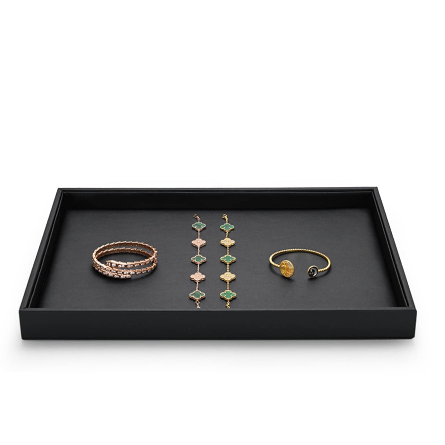 Woodten Black PU Leather Jewelry Display Flat Tray Ring Necklace Watch Organizer Display Tray (1 grid)