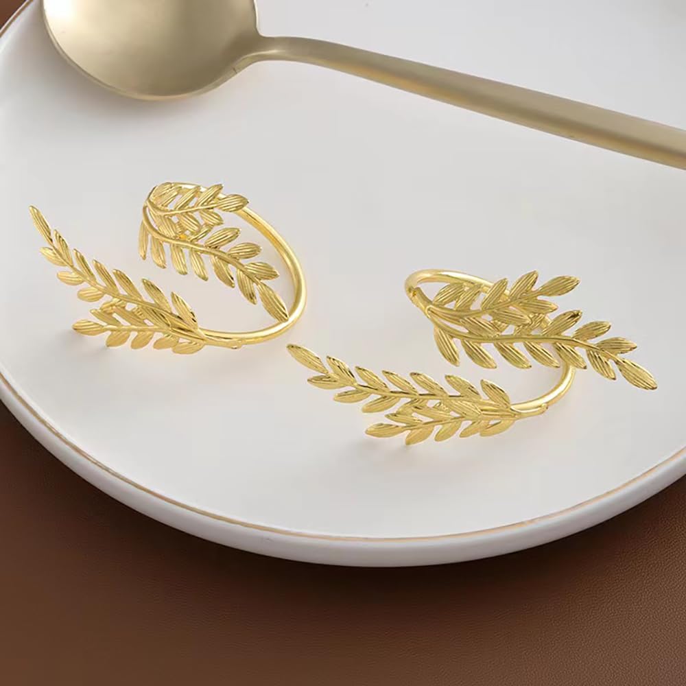 14K Gold Napkin Rings Set of 12,Metal Gold Leaf Napkins Rings Holder Buckles for Thanksgiving Christmas Napkin Rings for Wedding,Banquet,Party Dinner Table Decor