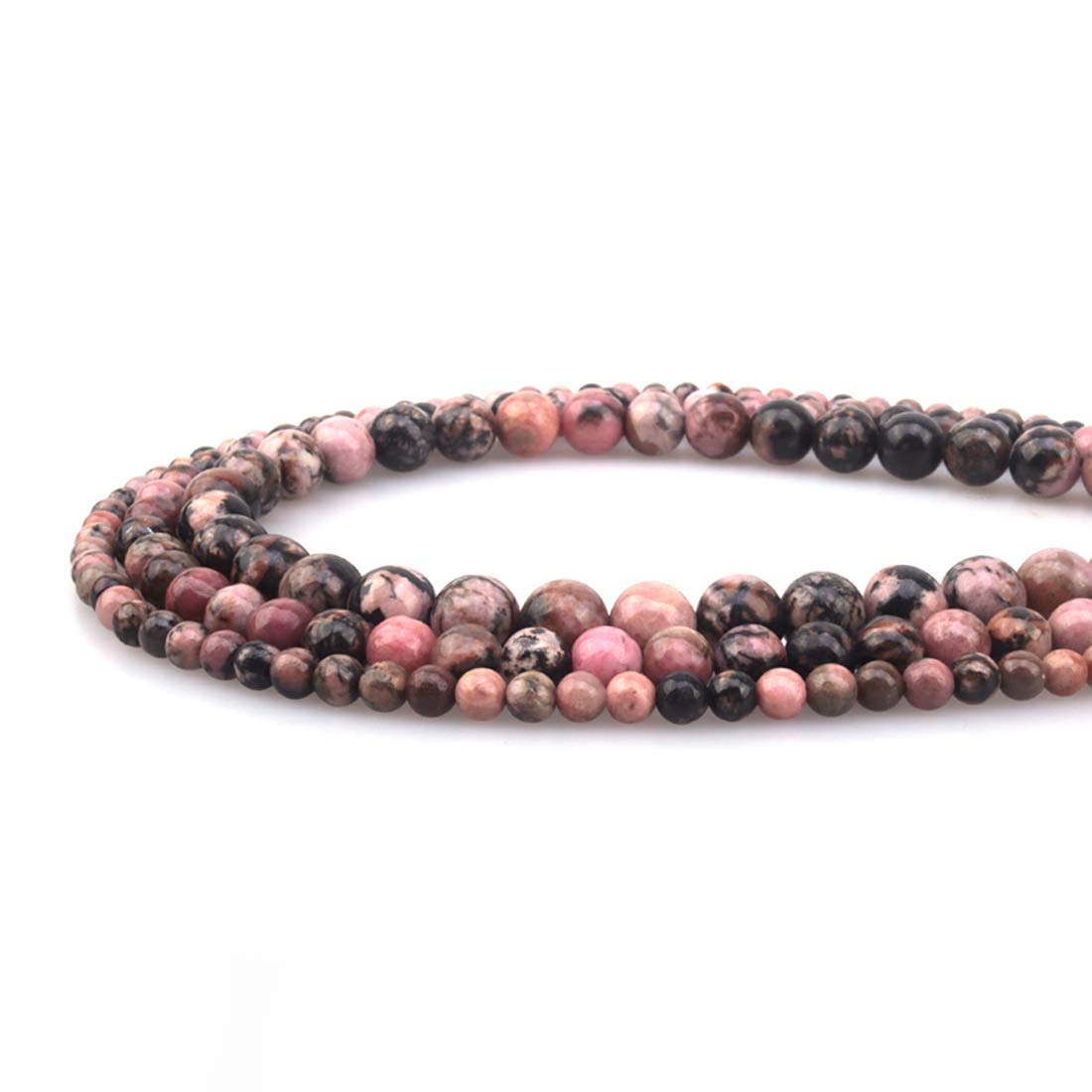 ICAI Beads 10mm Natural Pink Black Rhodonite Gemstone Round Loose Stone Beads for Jewelry Making DIY Crafts Design 1 Strand 15" APPR.34-36pcs